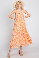 Orange Floral Tiered Chiffon Maternity Dress