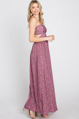 Purple Floral Sweetheart Neck Back Cutout Maxi Dress