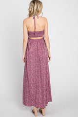 Purple Floral Sweetheart Neck Back Cutout Maxi Dress