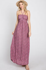 Purple Floral Sweetheart Neck Back Cutout Maxi Dress