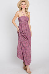 Purple Floral Sweetheart Neck Back Cutout Maxi Dress