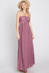 Purple Floral Sweetheart Neck Back Cutout Maxi Dress