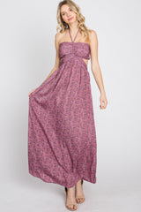 Purple Floral Sweetheart Neck Back Cutout Maxi Dress