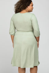 Mint Green Ribbed Polka Dot Waist Tie Maternity Plus Midi Dress