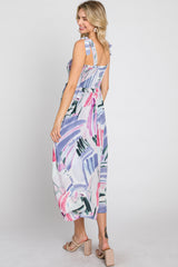 Lavender Multi-Colored Stroke Print Smocked Midi Dress