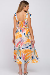 Blue Multi-Colored Stroke Print Smocked Maternity Midi Dress