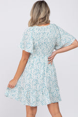 Teal Printed Smocked Maternity Dress