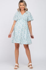 Teal Printed Smocked Maternity Dress