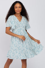 Teal Printed Smocked Maternity Dress