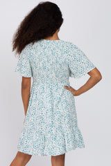 Teal Printed Smocked Dress