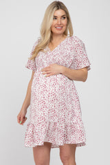 Mauve Printed Smocked Maternity Dress