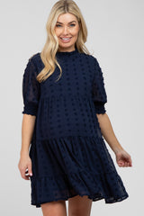 Navy Swiss Dot Tiered Maternity Dress