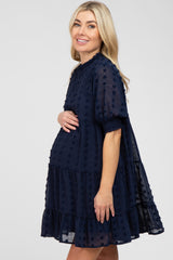 Navy Swiss Dot Tiered Maternity Dress