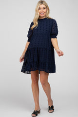 Navy Swiss Dot Tiered Maternity Dress