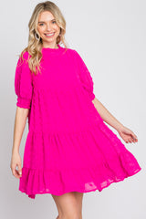 Fuchsia Swiss Dot Tiered Dress