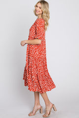 Orange Spotted Button Front Tiered Midi Dress