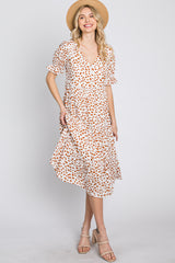 Ivory Spotted Button Front Tiered Midi Dress