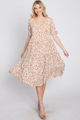 Ivory Spotted Button Front Tiered Midi Dress