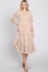 Ivory Spotted Button Front Tiered Midi Dress