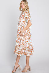 Ivory Spotted Button Front Tiered Midi Dress