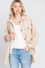 Taupe Fleece Button Down Oversized Jacket