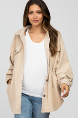 Taupe Fleece Button Down Oversized Maternity Jacket