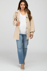 Taupe Fleece Button Down Oversized Maternity Jacket