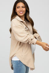 Taupe Fleece Button Down Oversized Maternity Jacket