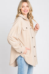 Taupe Fleece Button Down Oversized Jacket