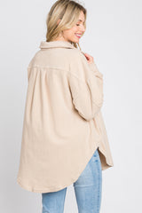 Taupe Fleece Button Down Oversized Jacket