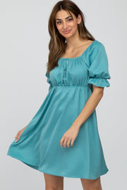 Teal Satin Square Neck Dress