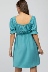 Teal Satin Square Neck Dress