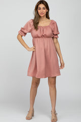 Pink Satin Square Neck Dress