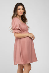 Pink Satin Square Neck Maternity Dress