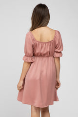 Pink Satin Square Neck Maternity Dress