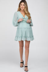 Mint Green Chiffon Ruffle Tiered Open Back Maternity Dress