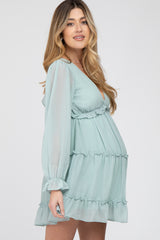 Mint Green Chiffon Ruffle Tiered Open Back Maternity Dress