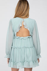 Mint Green Chiffon Ruffle Tiered Open Back Maternity Dress