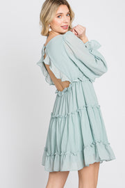 Mint Green Chiffon Ruffle Tiered Open Back Dress