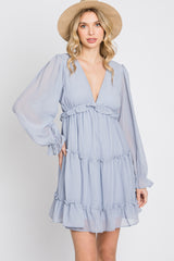 Light Blue Chiffon Ruffle Tiered Open Back Dress