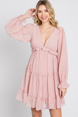 Pink Chiffon Ruffle Tiered Open Back Dress