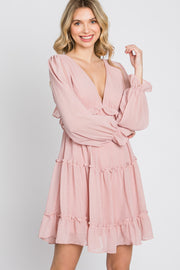 Pink Chiffon Ruffle Tiered Open Back Dress