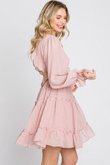 Pink Chiffon Ruffle Tiered Open Back Dress