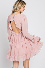 Pink Chiffon Ruffle Tiered Open Back Dress