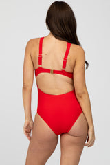 Red Knot Front Back Cutout One Piece Maternity Swimsuit