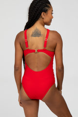 Red Knot Front Back Cutout One Piece Swimsuit