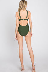 Olive Knot Front Back Cutout One Piece Swimsuit