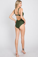 Olive Knot Front Back Cutout One Piece Swimsuit