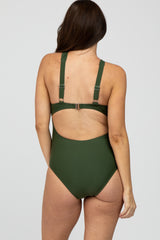 Olive Knot Front Back Cutout One Piece Maternity Swimsuit