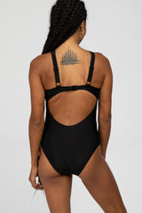 Black Knot Front Back Cutout One Piece Swimsuit